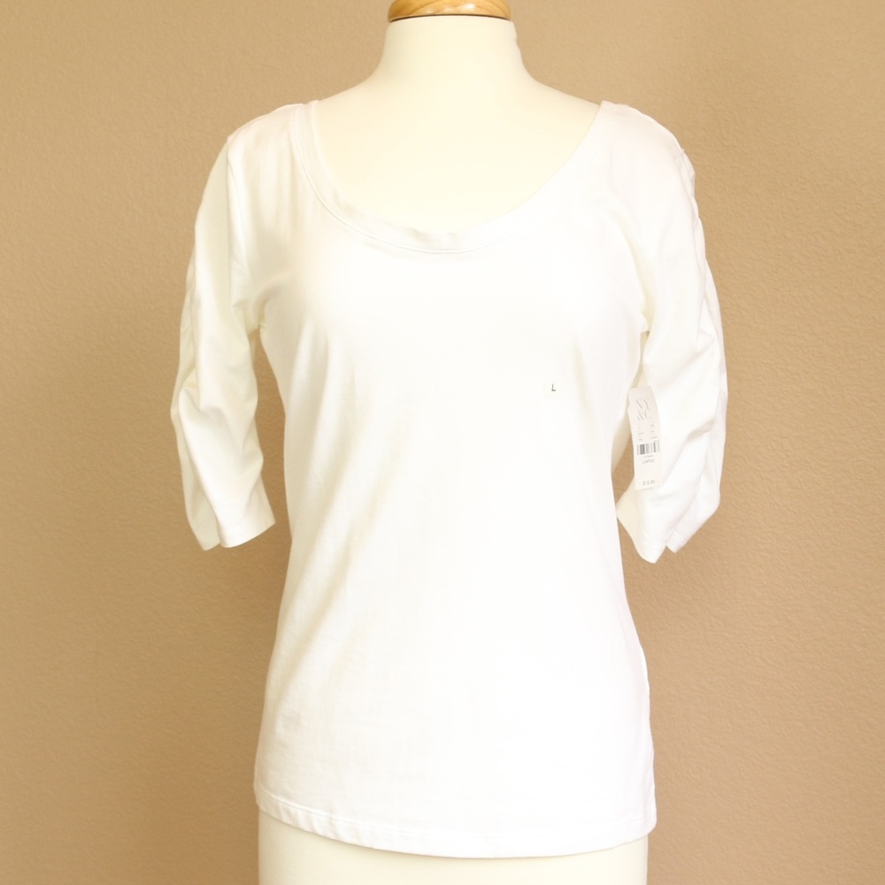 SOLD Boat Neck T-Shirt Top with Shirred Sleeves